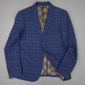 Slatl Dean Blazer Boys Medium Blue Plaid Stretch Sport Coat Jacket Two Button